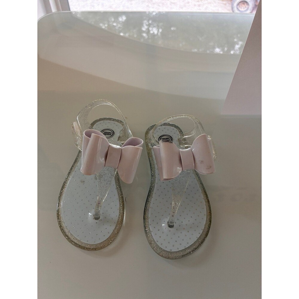 Toddler Girls Clear Glitter Jelly Sandals w/ Pink Bows – Size 7